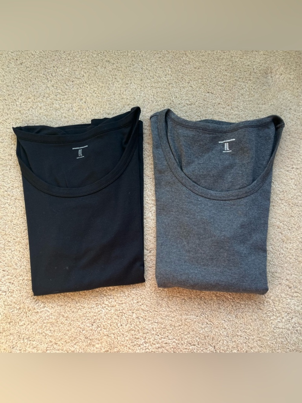 Lot of 2 Amazon Essentials Black & Gray Slim-Fit Scoop Neck T-Shirts - XL - EUC